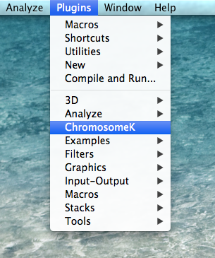 ImageJ plugin menu featuring ChromosomeK.